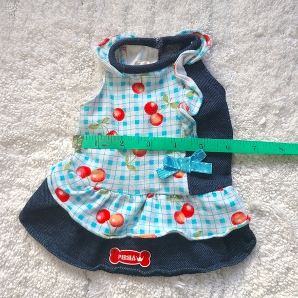 Dog Dress Blue Plaid Ruffle & Cherries - Picture 5 of 8